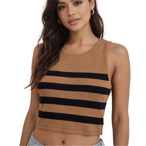 House of Harlow 1960 Tan and Black Striped Crop Top Small